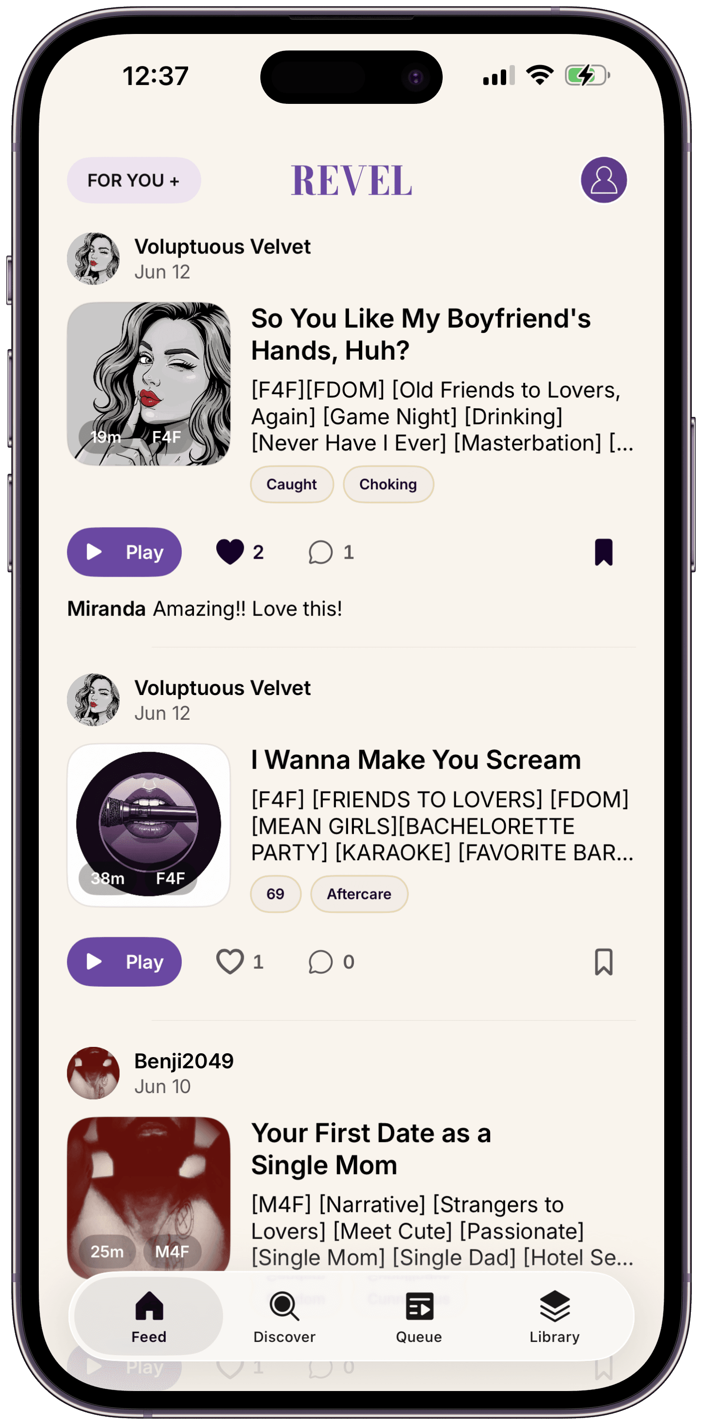 The Revel feed on iPhone
