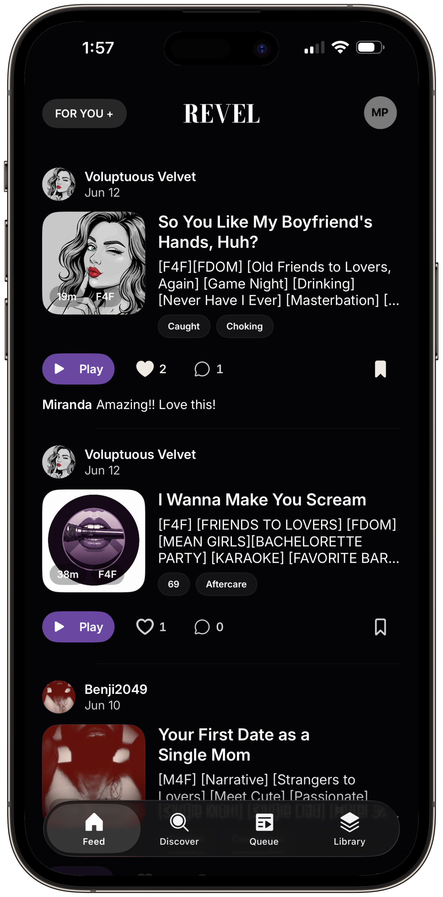 Revel Feed screen on iPhone